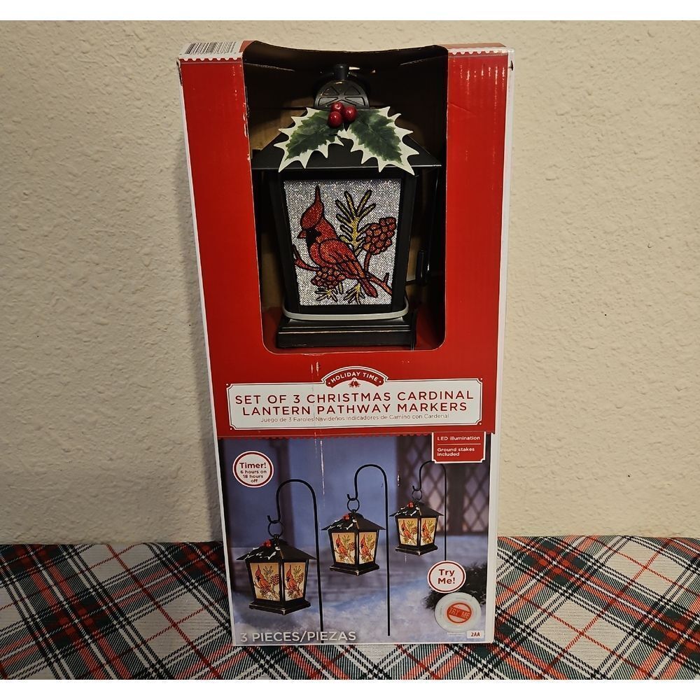 Holiday Time LED Illumination Cardinal Lantern Pathway Markers Set